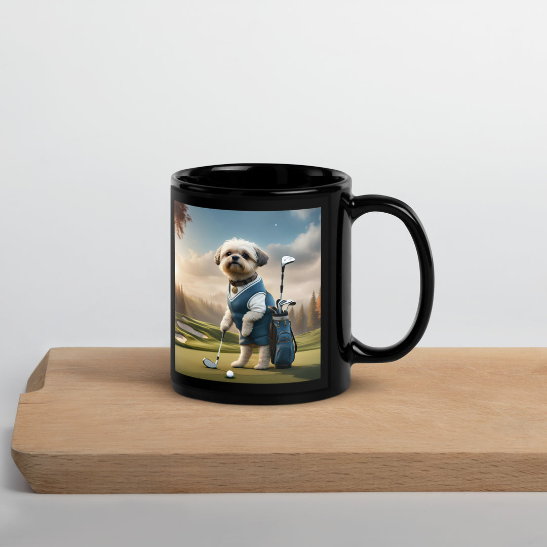 Pugapoo Golfer- Black Glossy Mug v6