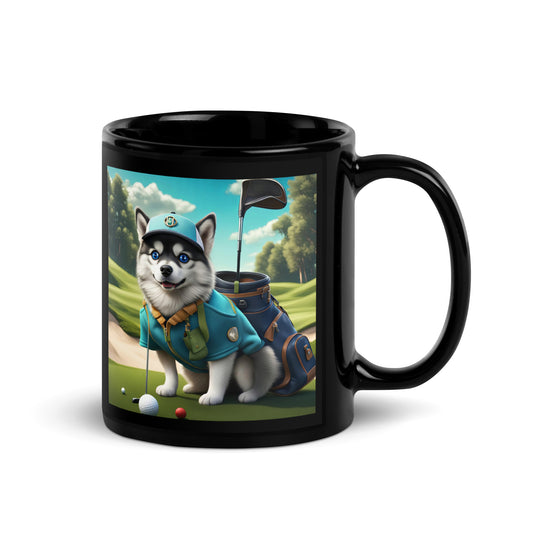 Pomsky Golfer- Black Glossy Mug