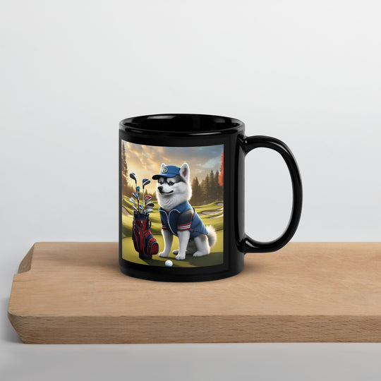 Pomsky Golfer- Black Glossy Mug v4