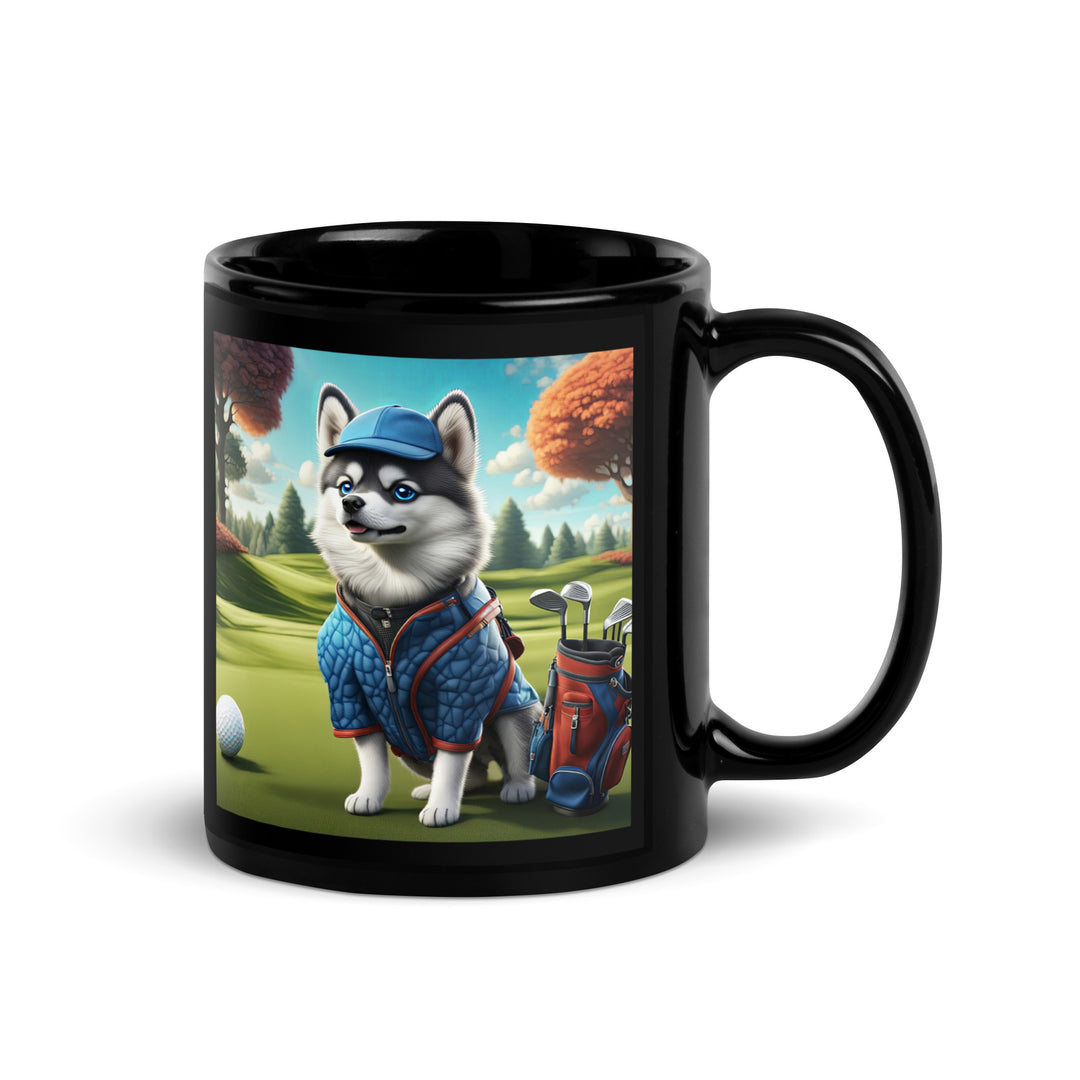 Pomsky Golfer- Black Glossy Mug v5