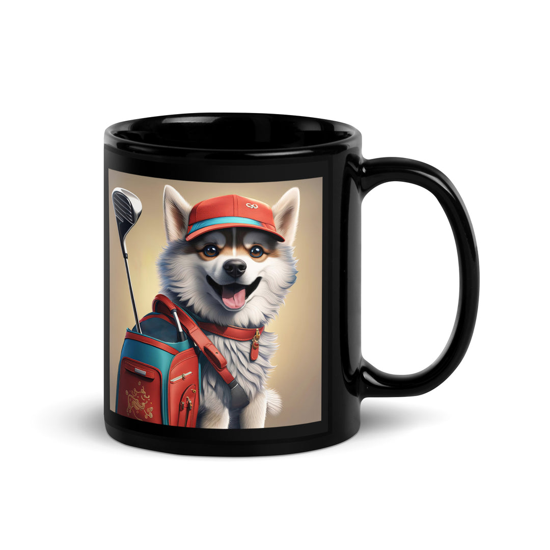 Pomsky Golfer- Black Glossy Mug v8