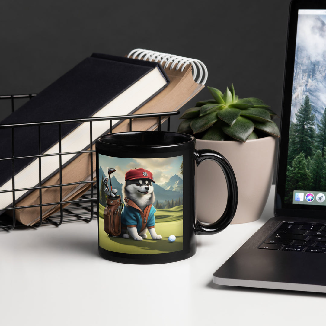 Pomsky Golfer- Black Glossy Mug v7