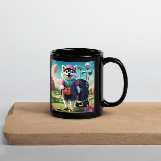 Pomsky Golfer- Black Glossy Mug v13
