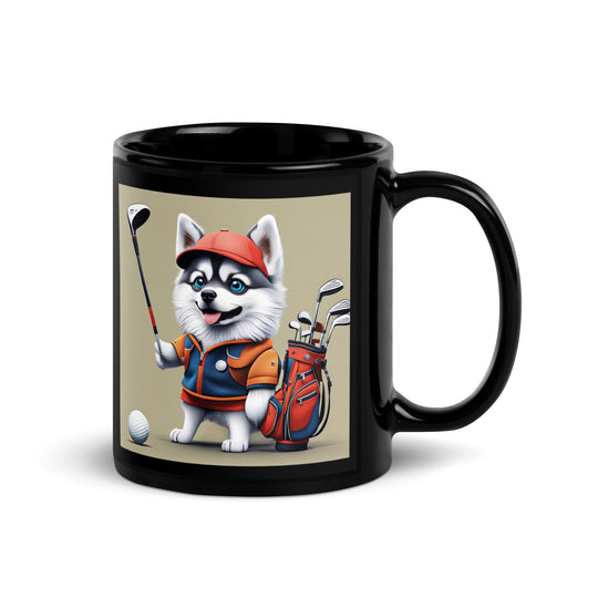 Pomsky Golfer- Black Glossy Mug v14
