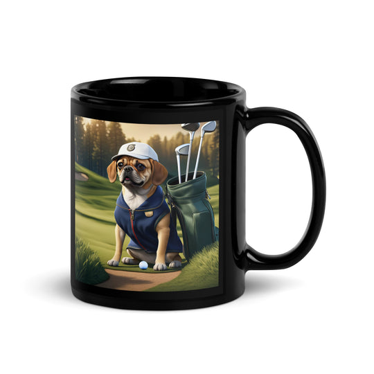 Puggle Golfer- Black Glossy Mug