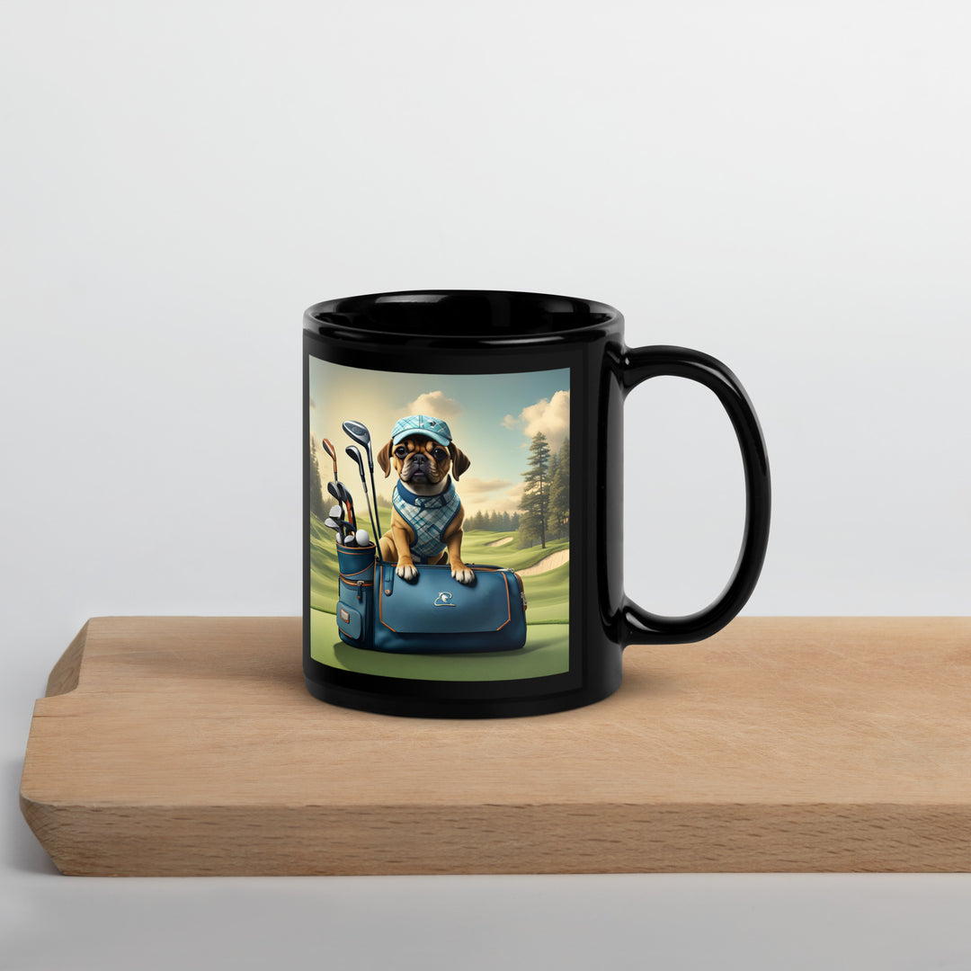 Puggle Golfer- Black Glossy Mug v2