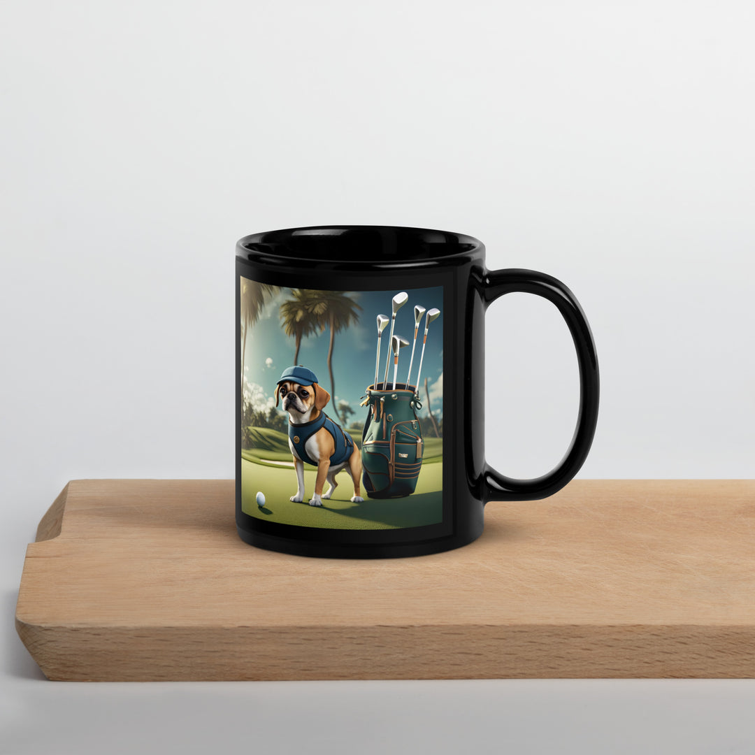 Puggle Golfer- Black Glossy Mug v13