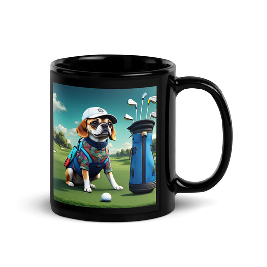 Puggle Golfer- Black Glossy Mug v17