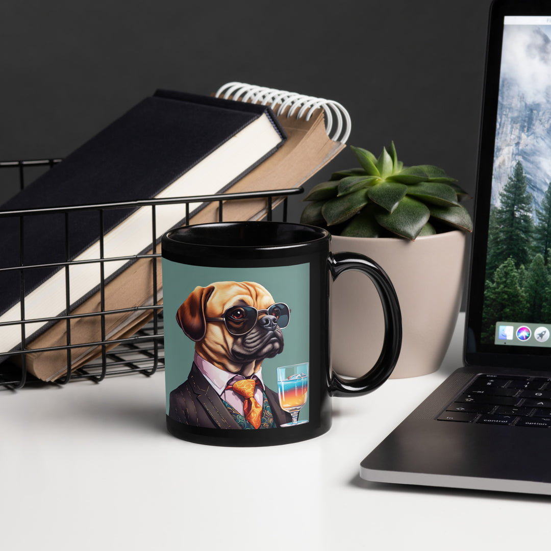 Puggle General- Black Glossy Mug