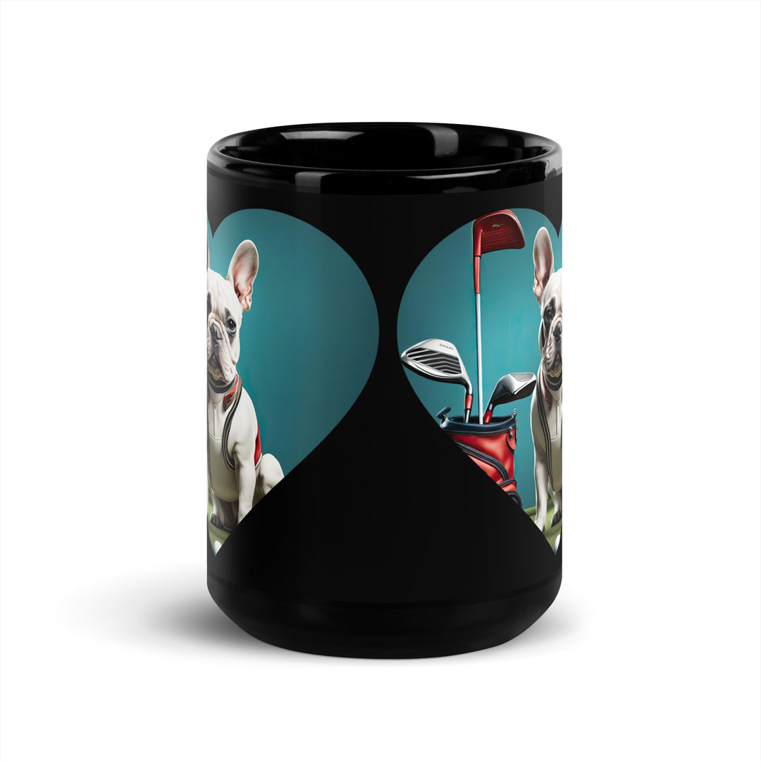 Black Glossy Mug-French Bulldog Golfer V2