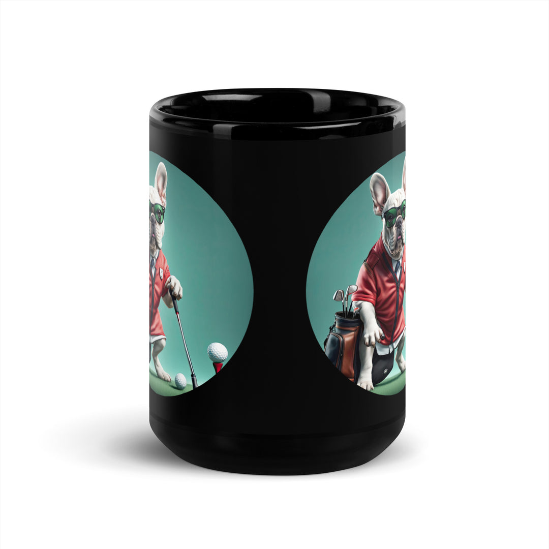 Black Glossy Mug-French Bulldog Golfer V5