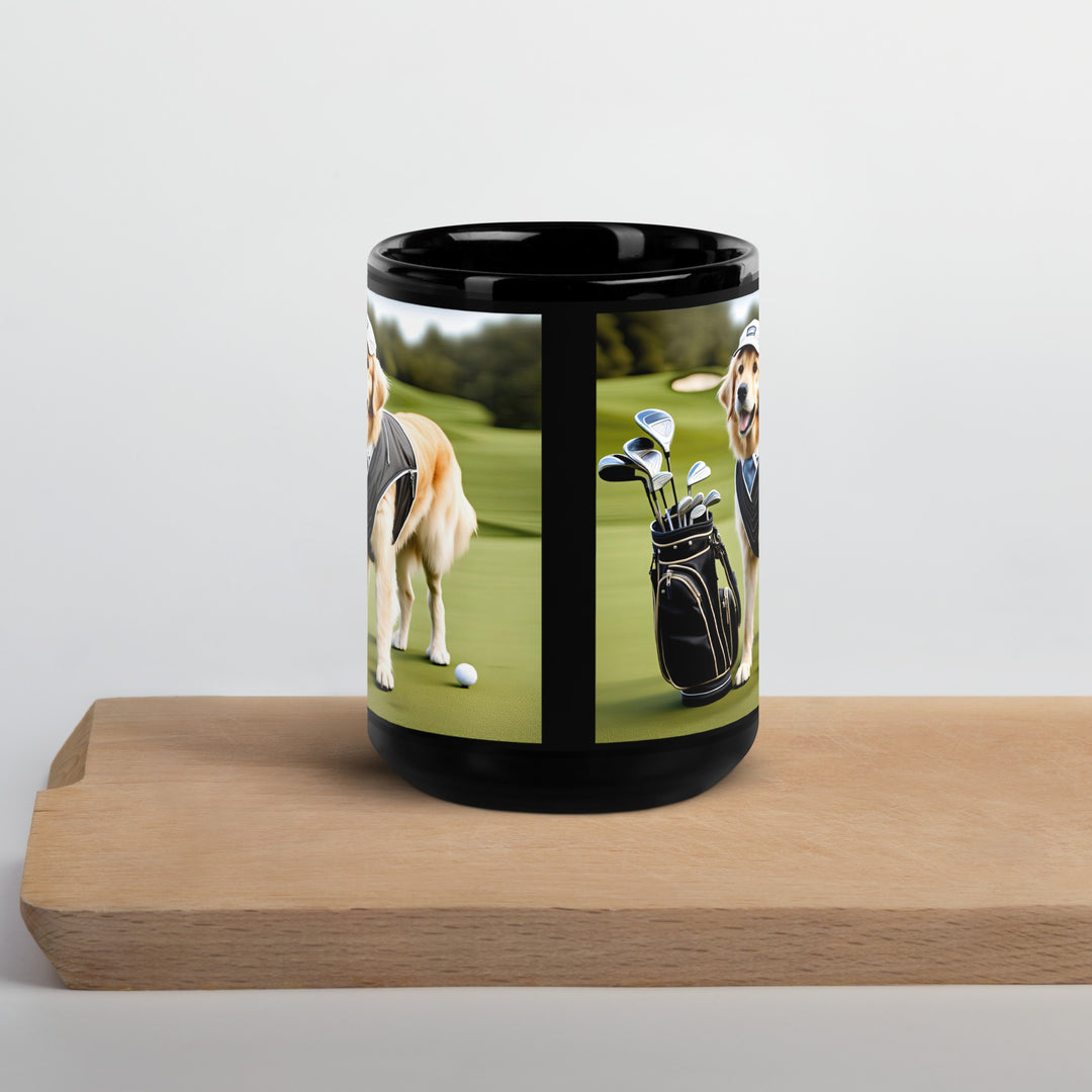 Golden Retriever Golfer- Black Glossy Mug v3