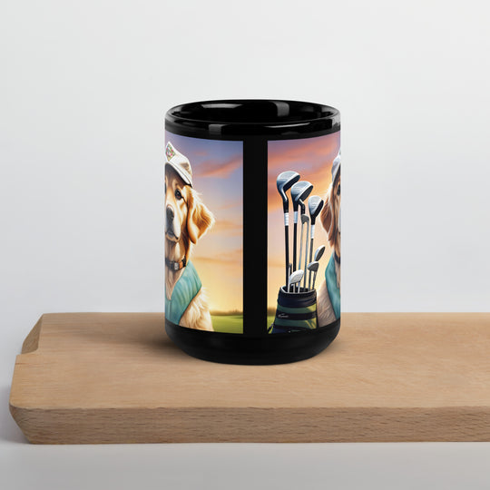 Golden Retriever Golfer- Black Glossy Mug v4