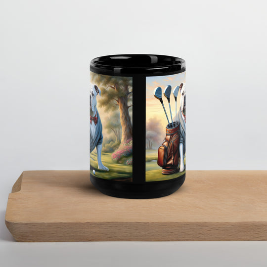 Bulldog Golfer- Black Glossy Mug v4