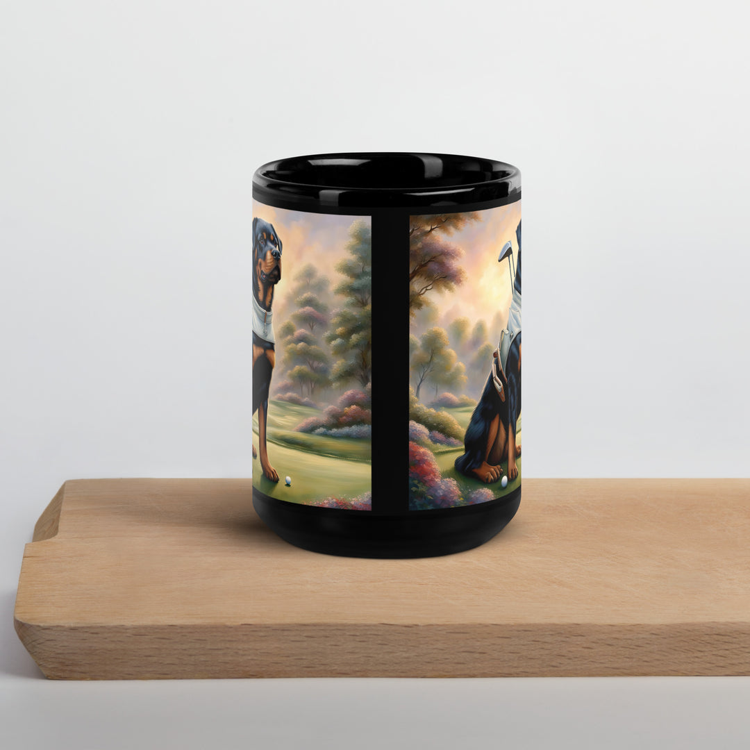 Rottweiler Golfer- Black Glossy Mug v2