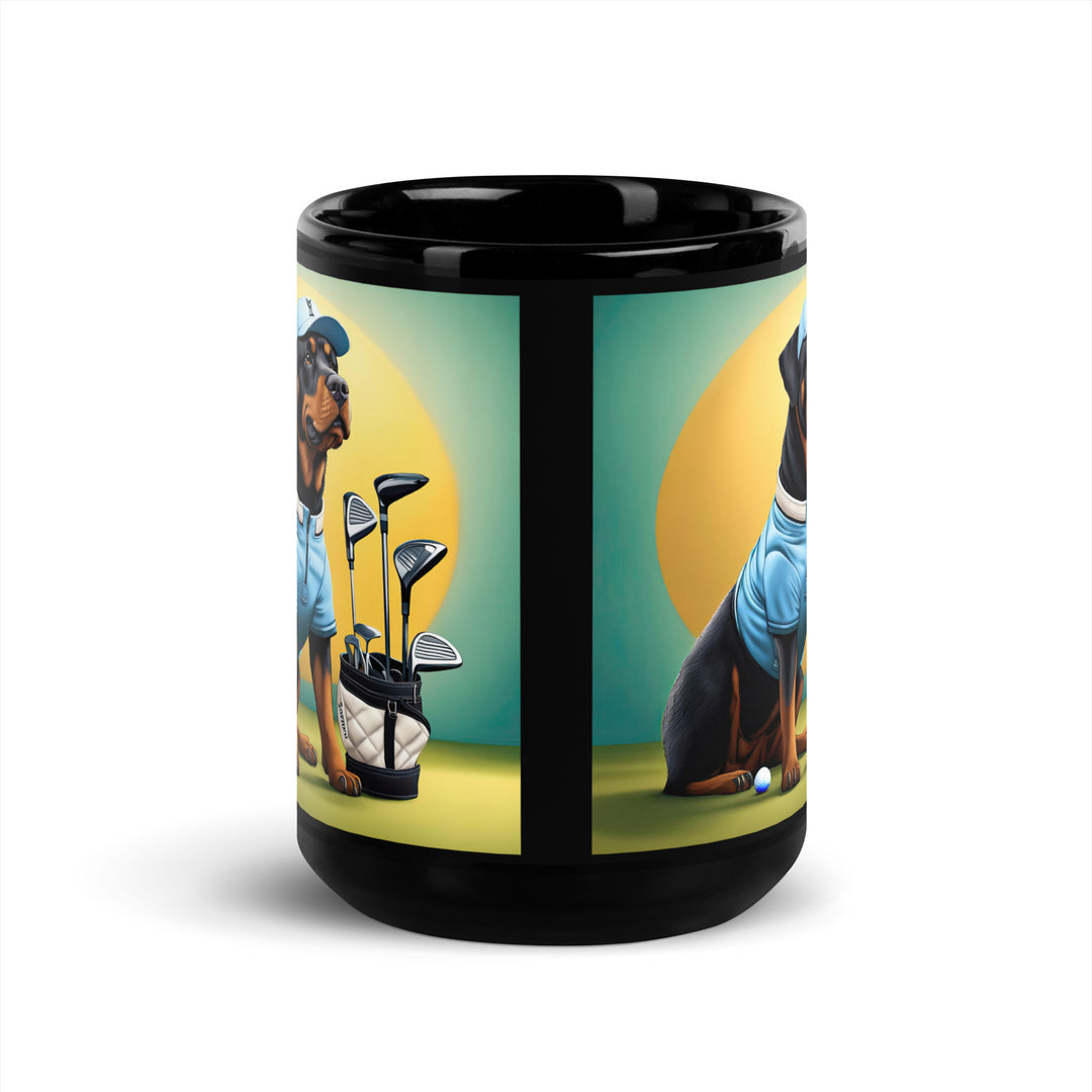 Rottweiler Golfer- Black Glossy Mug v3