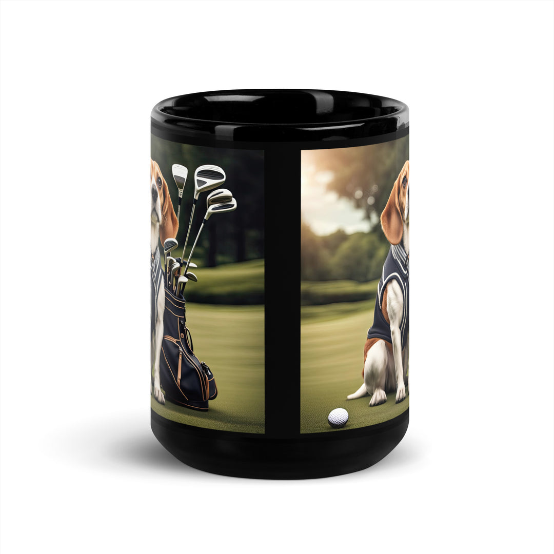 Beagle Golfer- Black Glossy Mug