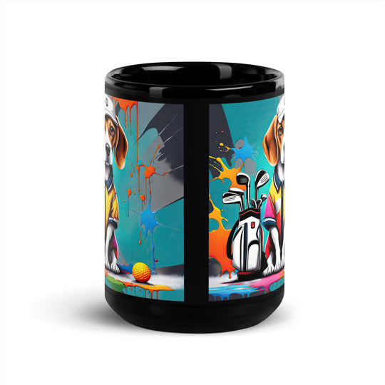 Beagle Golfer- Black Glossy Mug v4