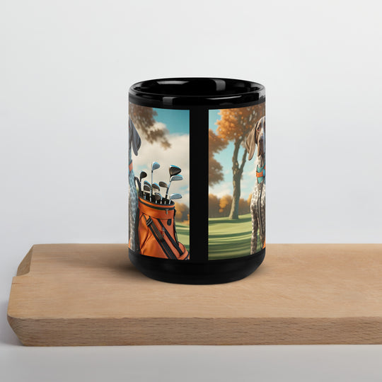 German Shorthaired Pointer Golfer- Black Glossy Mug