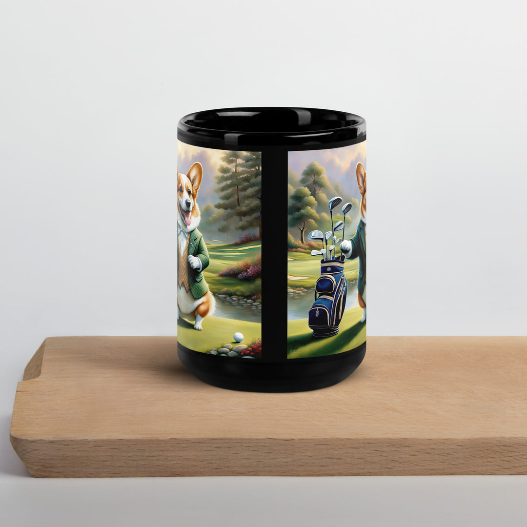 Pembroke Welsh Corgi Golfer- Black Glossy Mug v4