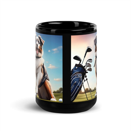 Australian Shepherd Golfer- Black Glossy Mug