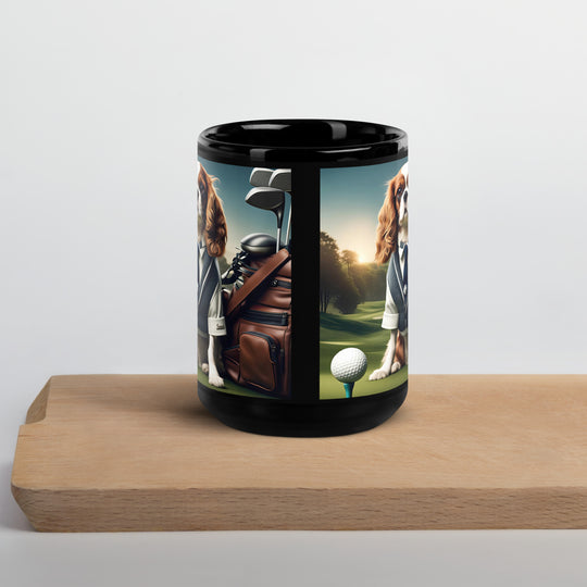 Cavalier King Charles Spaniel Golfer- Black Glossy Mug v3