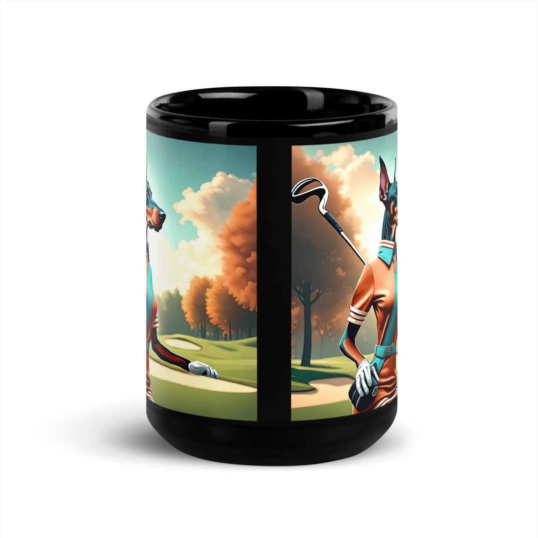 Doberman Pinscher Golfer- Black Glossy Mug