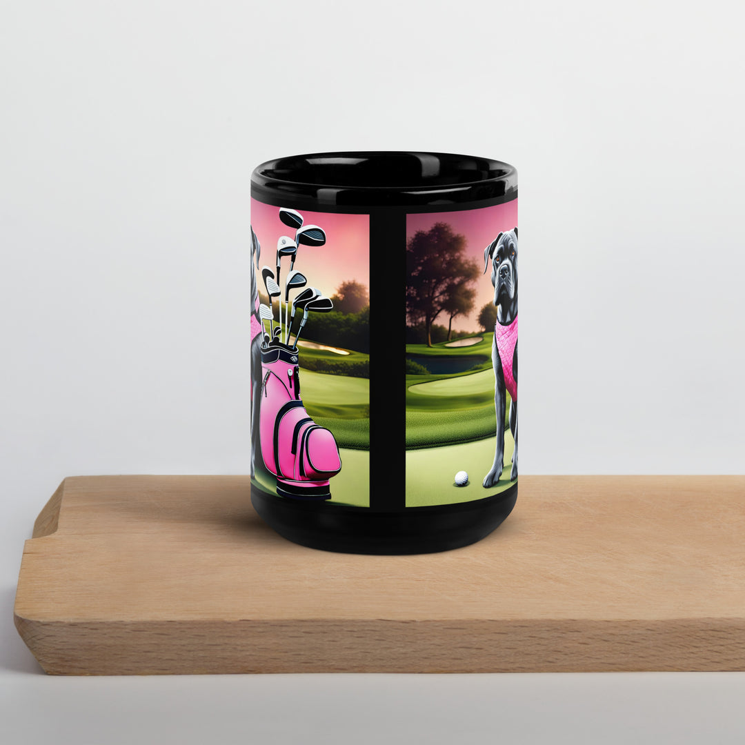 Cane Corso Golfer- Black Glossy Mug