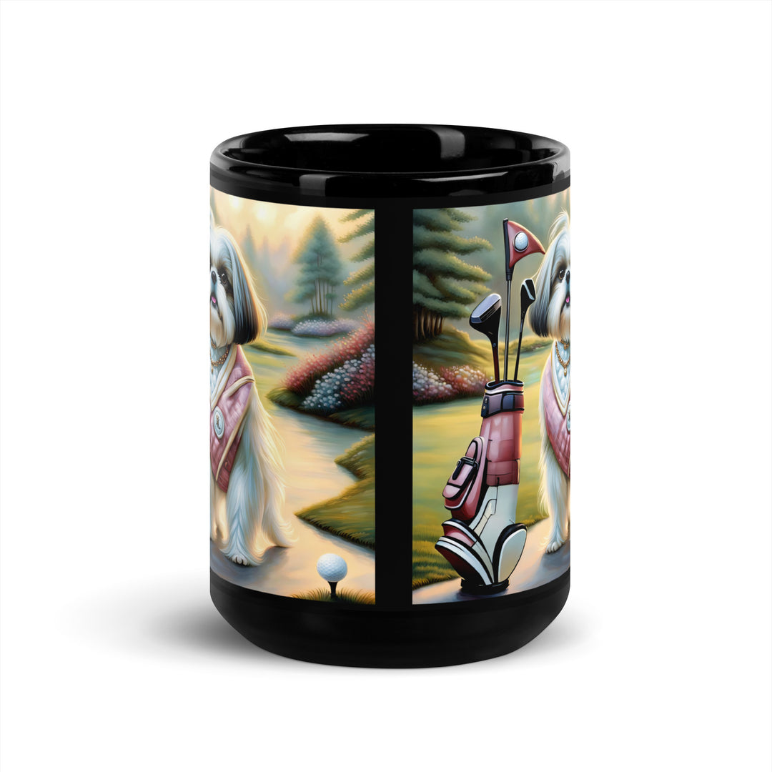 Shih Tzu Golfer- Black Glossy Mug