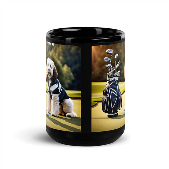 Bernedoodle Golfer- Black Glossy Mug