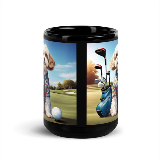 Cavachon Golfer- Black Glossy Mug