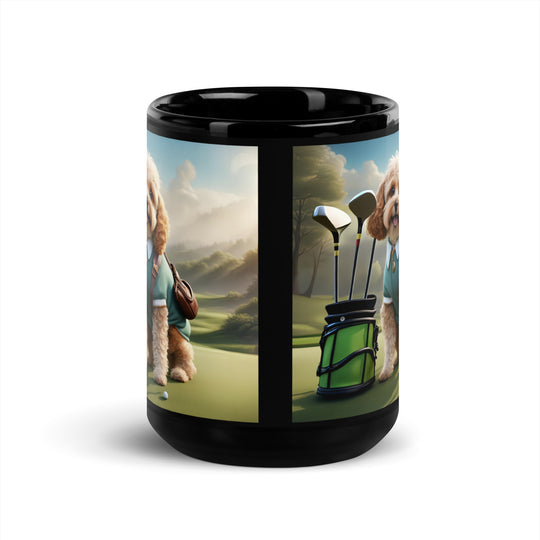 Cavapoo Golfer- Black Glossy Mug