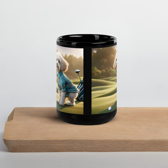 Cavapoo Golfer- Black Glossy Mug v4