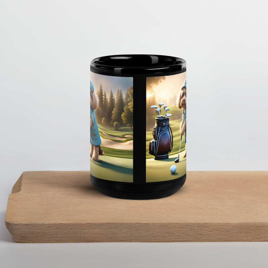 Cavapoo Golfer- Black Glossy Mug v5