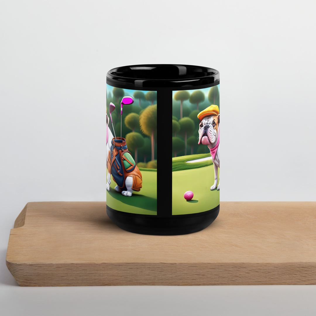 Catahoula Bulldog Golfer- Black Glossy Mug v5