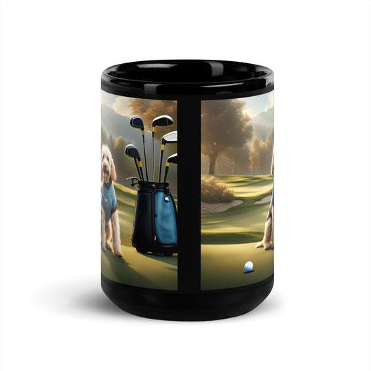 Goldendoodle Golfer- Black Glossy Mug