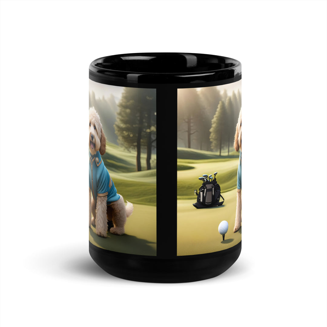 Goldendoodle Golfer- Black Glossy Mug v6