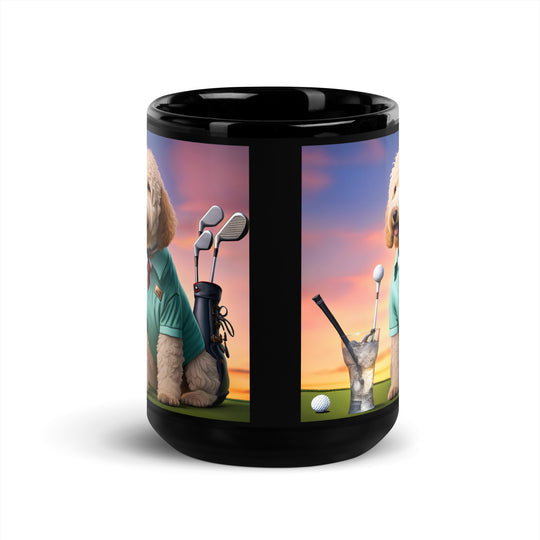 Goldendoodle Golfer- Black Glossy Mug v4