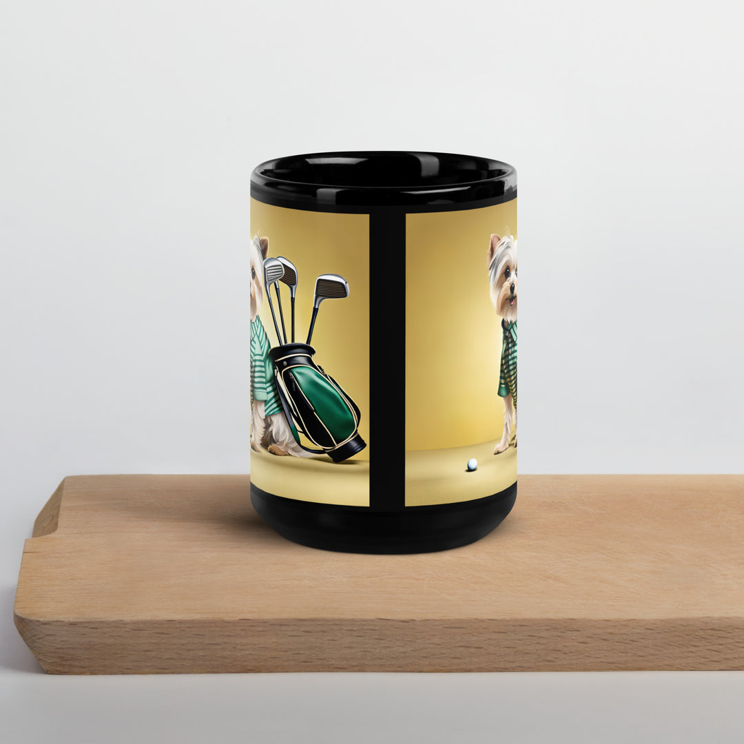 Morkie Golfer- Black Glossy Mug