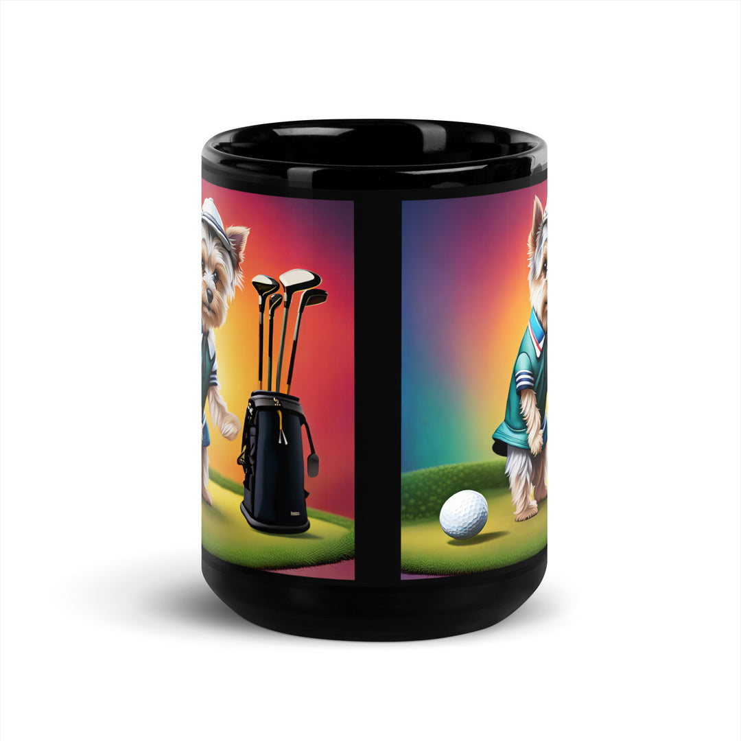 Morkie Golfer- Black Glossy Mug v5