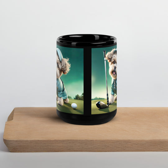 Shih-Poo Golfer- Black Glossy Mug