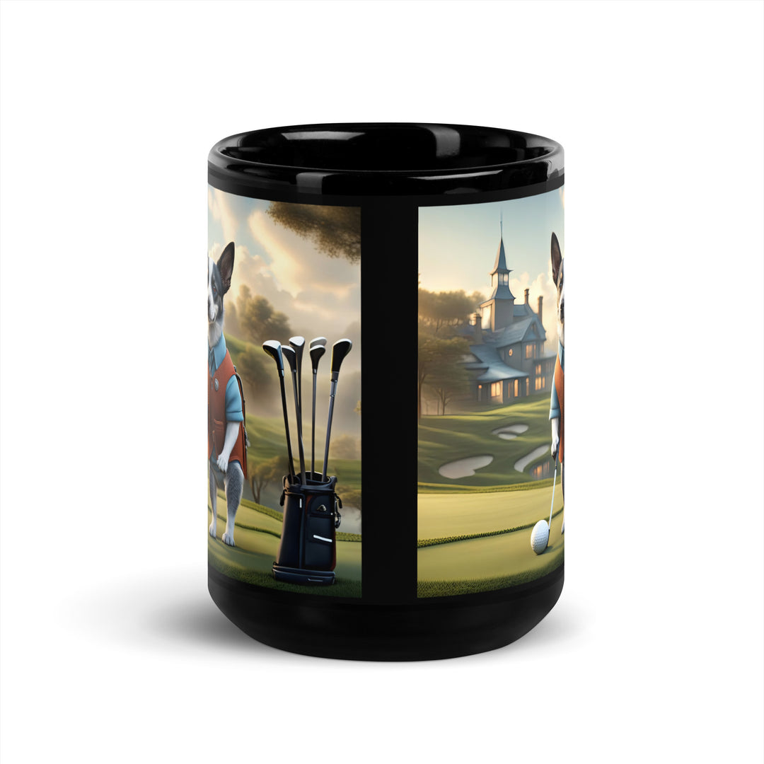 Texas Heeler Golfer- Black Glossy Mug