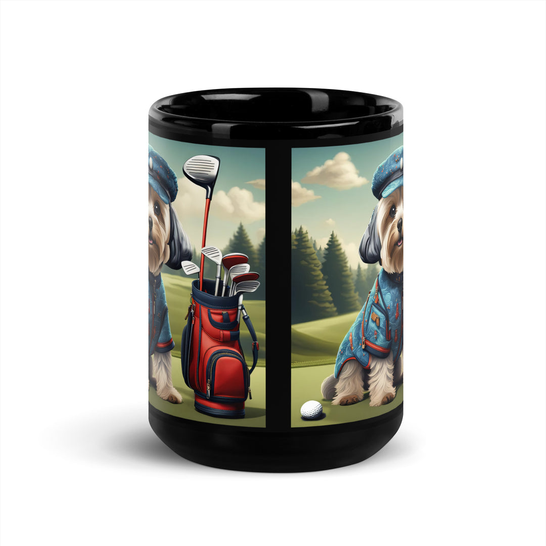 Yorkipoo Golfer- Black Glossy Mug v4