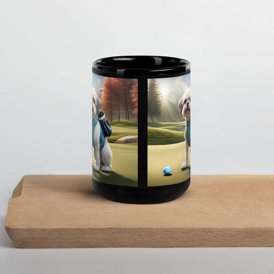 Pugapoo Golfer- Black Glossy Mug v2