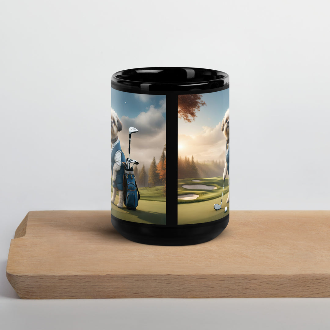 Pugapoo Golfer- Black Glossy Mug v6