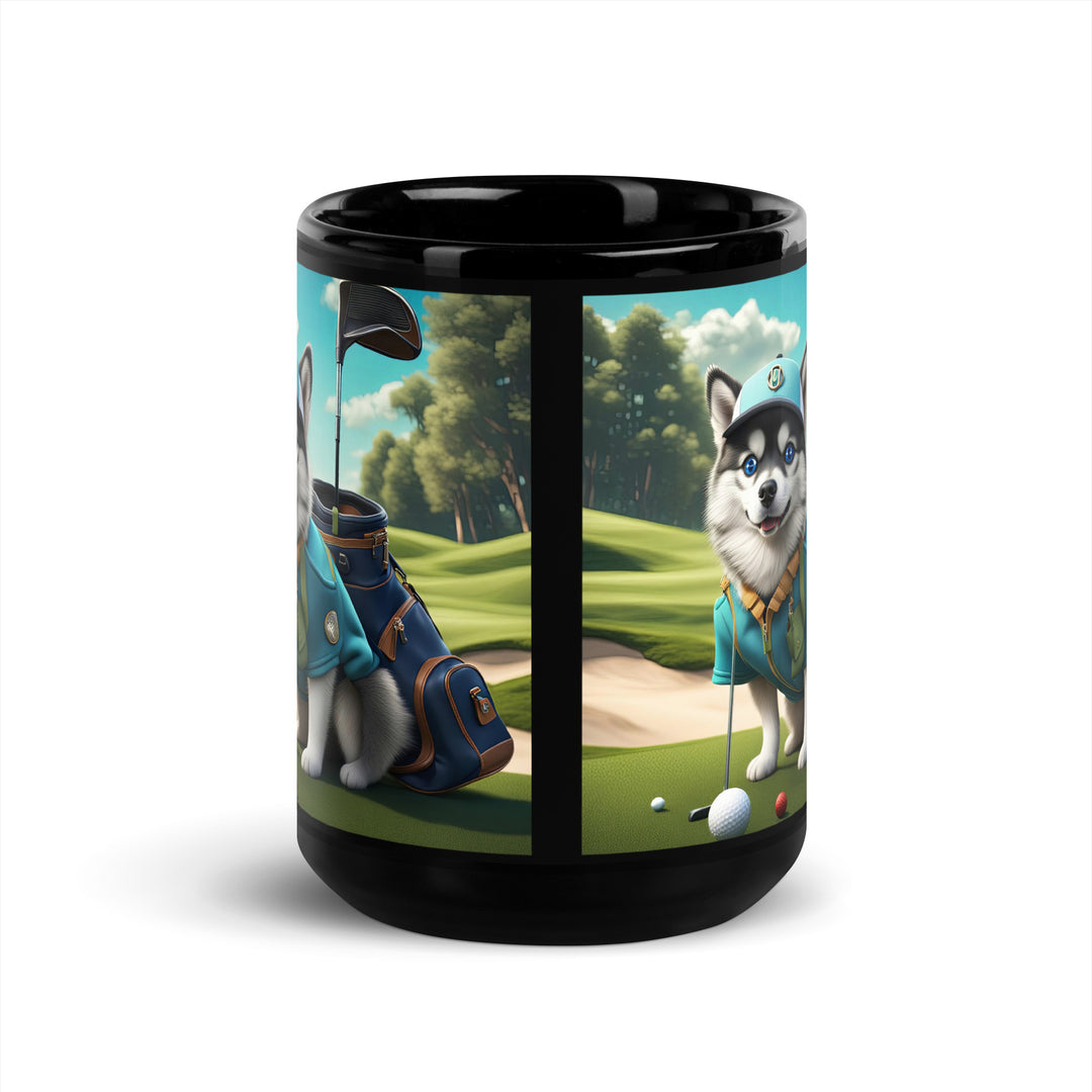 Pomsky Golfer- Black Glossy Mug