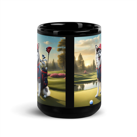 Pomsky Golfer- Black Glossy Mug v3