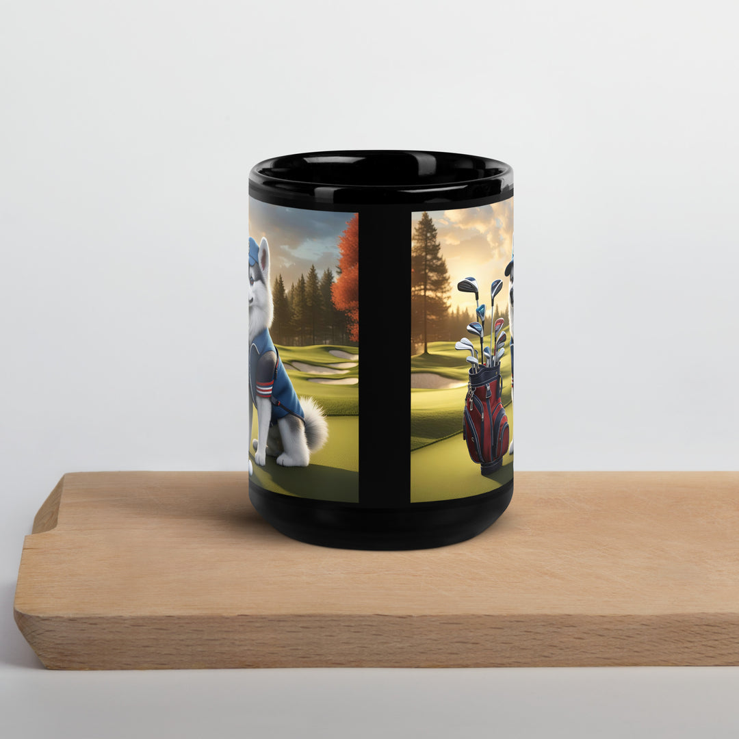 Pomsky Golfer- Black Glossy Mug v4