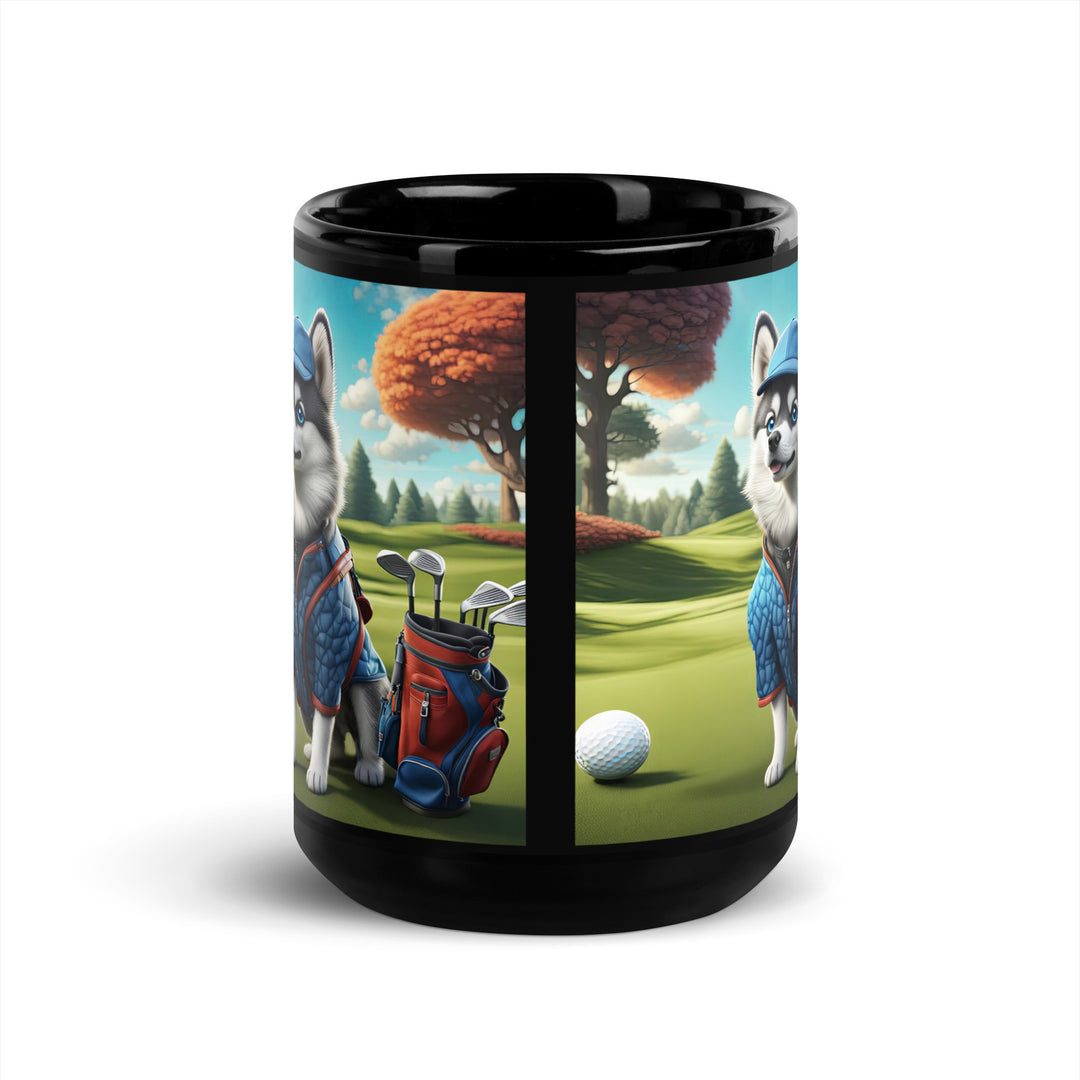 Pomsky Golfer- Black Glossy Mug v5