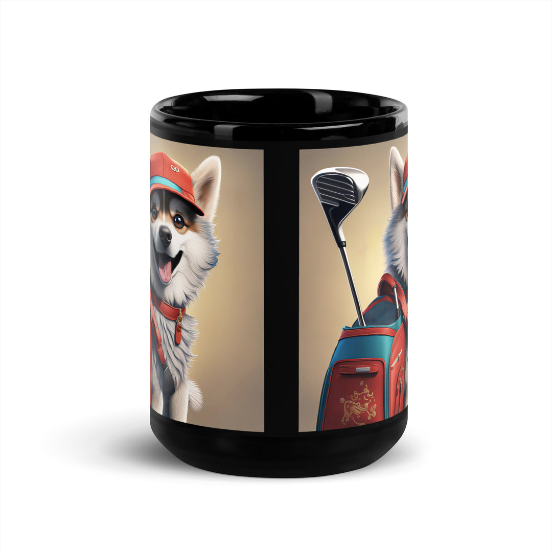 Pomsky Golfer- Black Glossy Mug v8